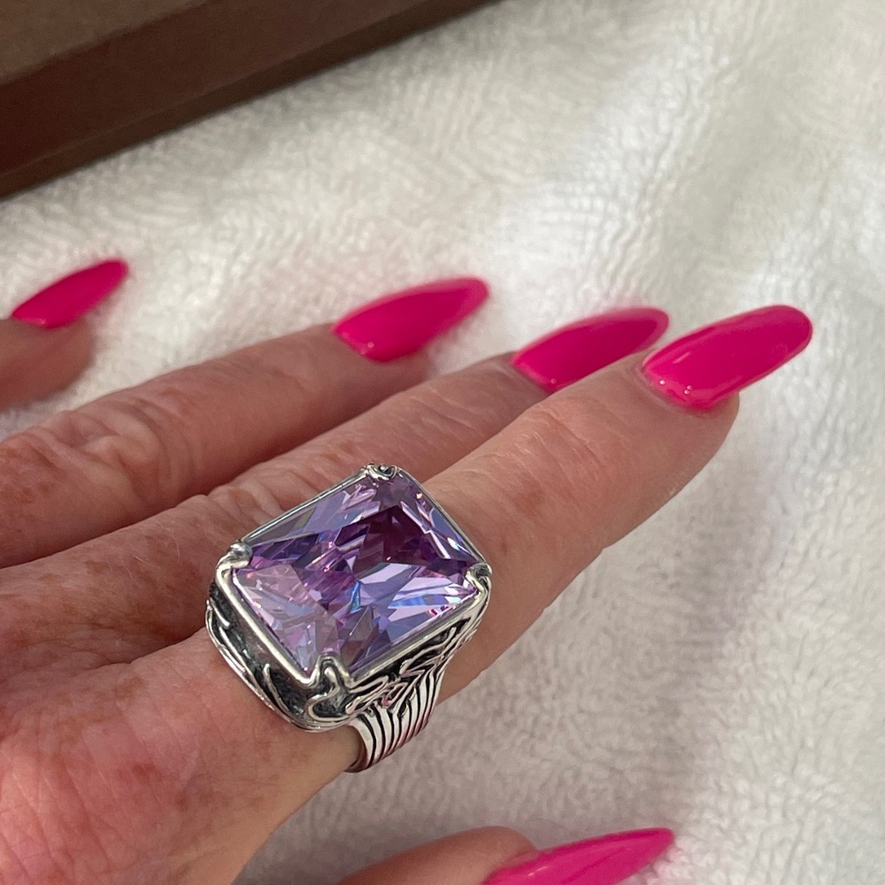 Silpada Vintage Oxidized Heavy Sterling Silver & Lavender Fields Ring. Size 7.5